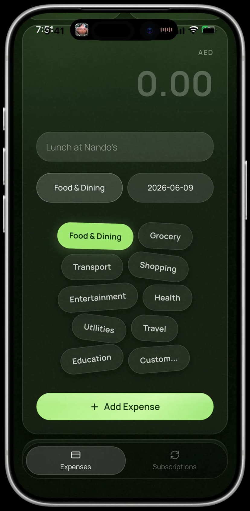 Minti categories screen